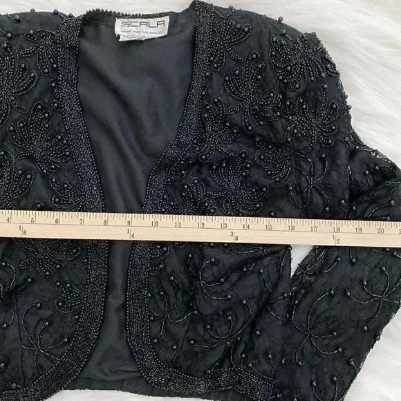 Scala Womens Medium Vintage Lace Beaded Floral Open Jacket Black Beaded - Picture 5 of 9